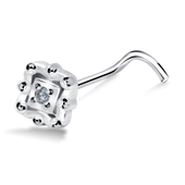 Square Shaped With Ball Silver  Nose Stud NSKB-1256